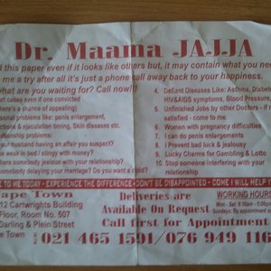 Charlatan pamphlets handed out in Cape Town